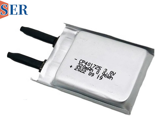3.0V Ultra Thin LiMno2 Soft Battery CP401725 Ứng dụng dùng một lần Li-MnO2 Pouch Battery